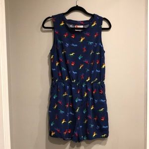 Dark Blue Rainbow Unicorn Print Cut Out Back Romper L
